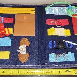 Montessori Learning Book.  Quiet Activity Book.  Blue with buckles/snaps Etc.